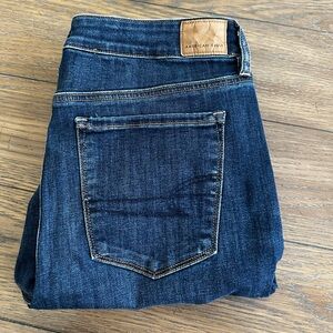 American Eagle Hi rise‎ skinny kick 
Dark Blue Stretch Denim